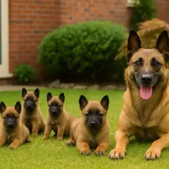Urocza rodzina owczarków belgijskich malinois. Czy owczarek niemiecki jest agresywny? Te szczenięta i ich mama wyglądają na bardzo przyjazne!