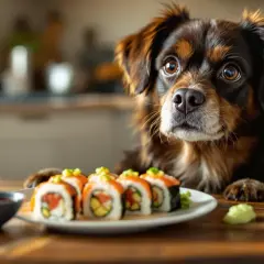 Zastanawiasz się, czy pies może jeść sushi? Ten piesek z pewnością ma ochotę spróbować!