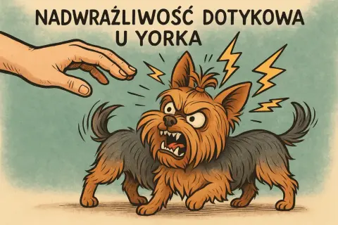 Agresywny york? Niekoniecznie! Ten obrazek pokazuje, że nadwrażliwość dotykowa u yorków może prowadzić do reakcji obronnych, a nie wrodzonej agresji.