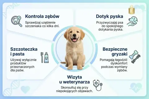 Uroczy szczeniak uczy, dlaczego pies kłapie zębami: kontrola, dotyk pyska, szczoteczka, gryzaki i wizyta u weterynarza.