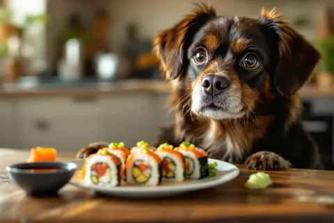 Zastanawiasz się, czy pies może jeść sushi? Ten piesek z pewnością ma ochotę spróbować!