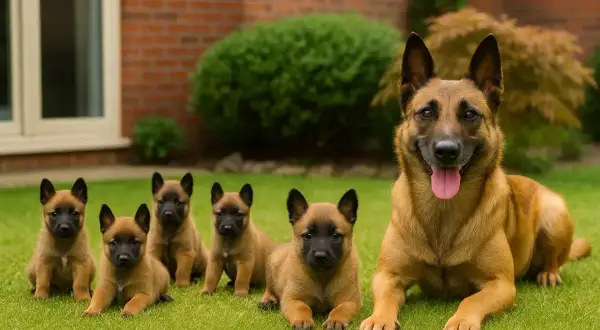 Urocza rodzina owczarków belgijskich malinois. Czy owczarek niemiecki jest agresywny? Te szczenięta i ich mama wyglądają na bardzo przyjazne!
