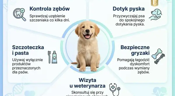 Uroczy szczeniak uczy, dlaczego pies kłapie zębami: kontrola, dotyk pyska, szczoteczka, gryzaki i wizyta u weterynarza.