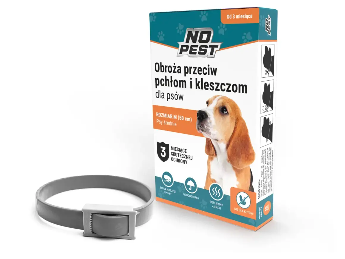 Obroża NO PEST dla psów, co najlepsze na pchły i kleszcze. Skuteczna ochrona przez 3 miesiące.