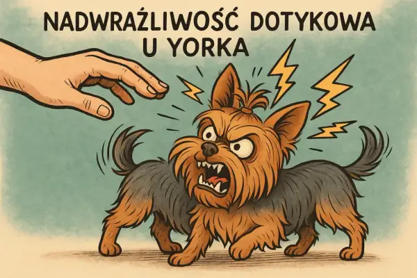 Agresywny york? Niekoniecznie! Ten obrazek pokazuje, że nadwrażliwość dotykowa u yorków może prowadzić do reakcji obronnych, a nie wrodzonej agresji.