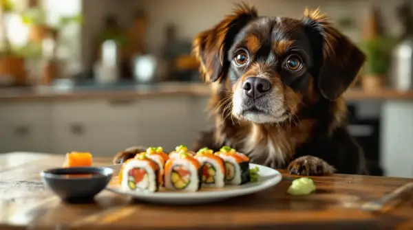 Zastanawiasz się, czy pies może jeść sushi? Ten piesek z pewnością ma ochotę spróbować!